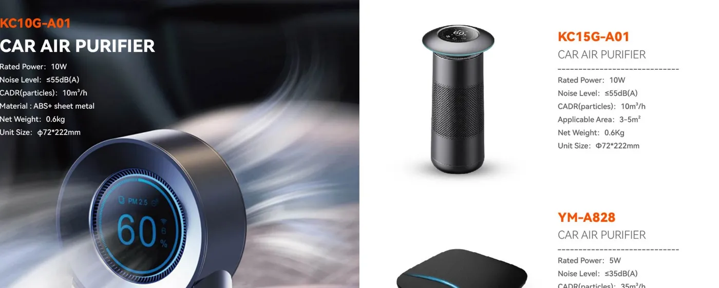 Car Air Purifiers — KC10G / KC15G / YM-A828 / KJ20F