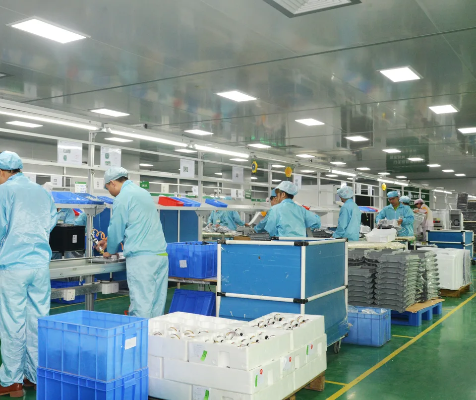 HOKO air purifier assembly line — mass production floor, Guangzhou